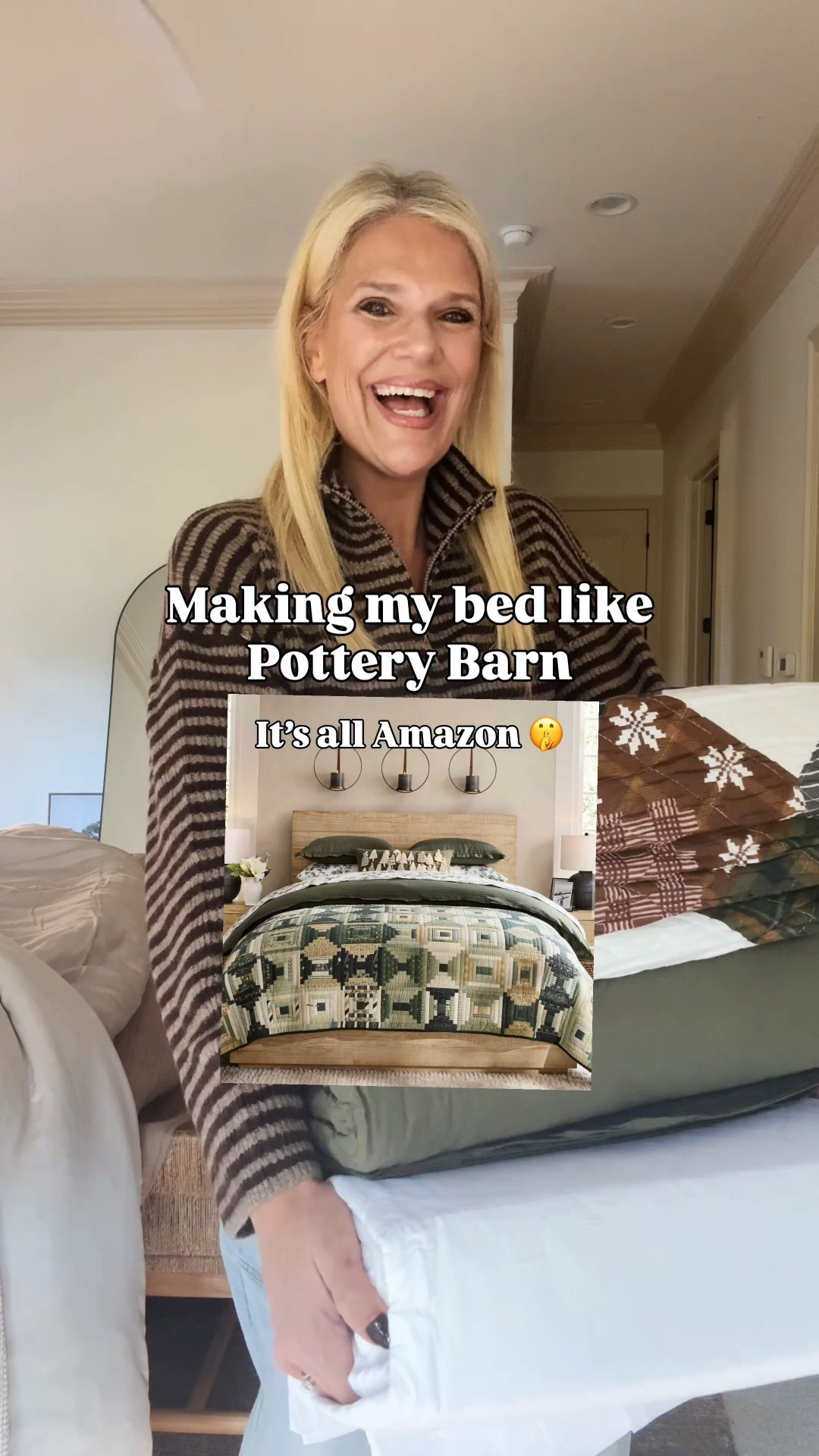 No more BORING beds with this cozy bed formula! If you’ve been wanting a do-able fallified 🍂fluffy bed look, give this a go!

All bedding is Amazon home finds and super cozy. The patchwork quilt is so good, it’s the second set I’ve owned over the last two years + the coziest white and green quilt sets.