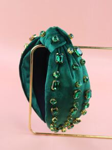 1pc Elegant & Versatile Rhinestone Inlaid Pure Colored Cloth Knot Wide Headband For Women | SHEIN