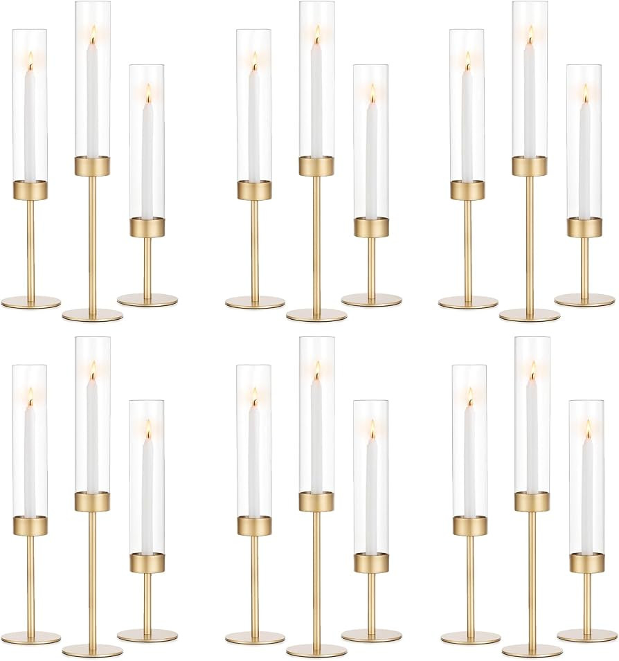 Romadedi Glass Hurricane Candle Holders for Candlestick, Gold, Set of 18 | Amazon (US)
