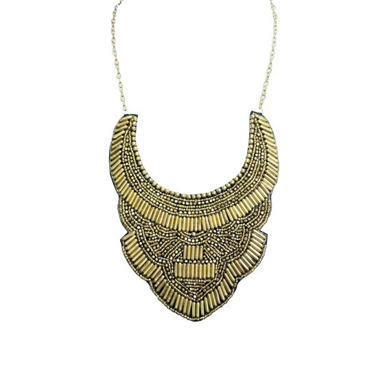 Brass Plated Collar Bib Necklace - Gold Tone | Etsy (US)