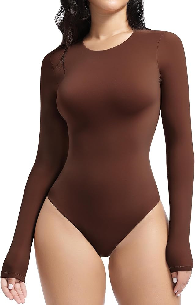 YIANNA Body de cuello redondo para mujer, camiseta de tanga con sensación de segunda piel, traje... | Amazon (US)