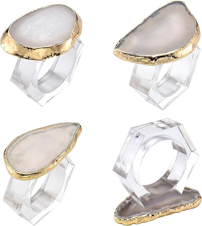 Yoption Set of 4 Napkin Rings, Natural Agate Slice with Gold Edge Napkin Ring Holder for Dinner T... | Amazon (US)