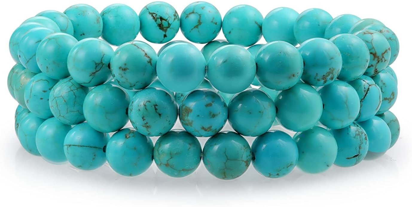 Bling Jewelry Unisex Stackable Set of 3 Gemstone Round Bead 8MM Stretch Bracelet for Women Teen M... | Amazon (US)