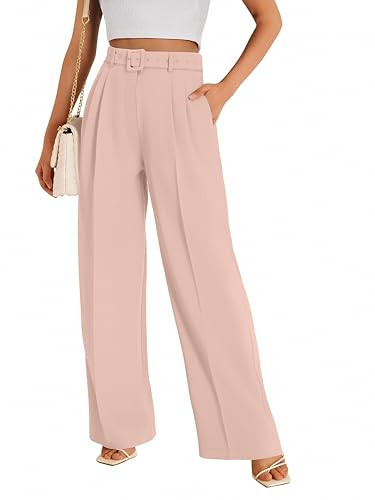 FUNYYZO Women Dress Office Pant High Waist Wide Leg Slacks Business Work Casual Long Belted Trous... | Amazon (US)