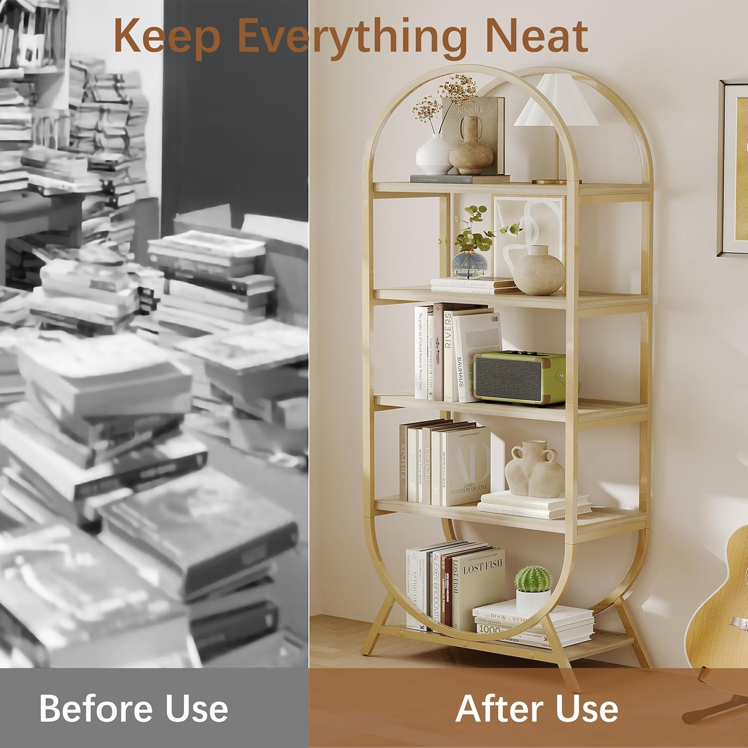 Wide Bookshelf Arched Bookcase, Industrial 5 Tier 72" Tall Freestanding Heavy Duty Display Rack f... | Amazon (US)