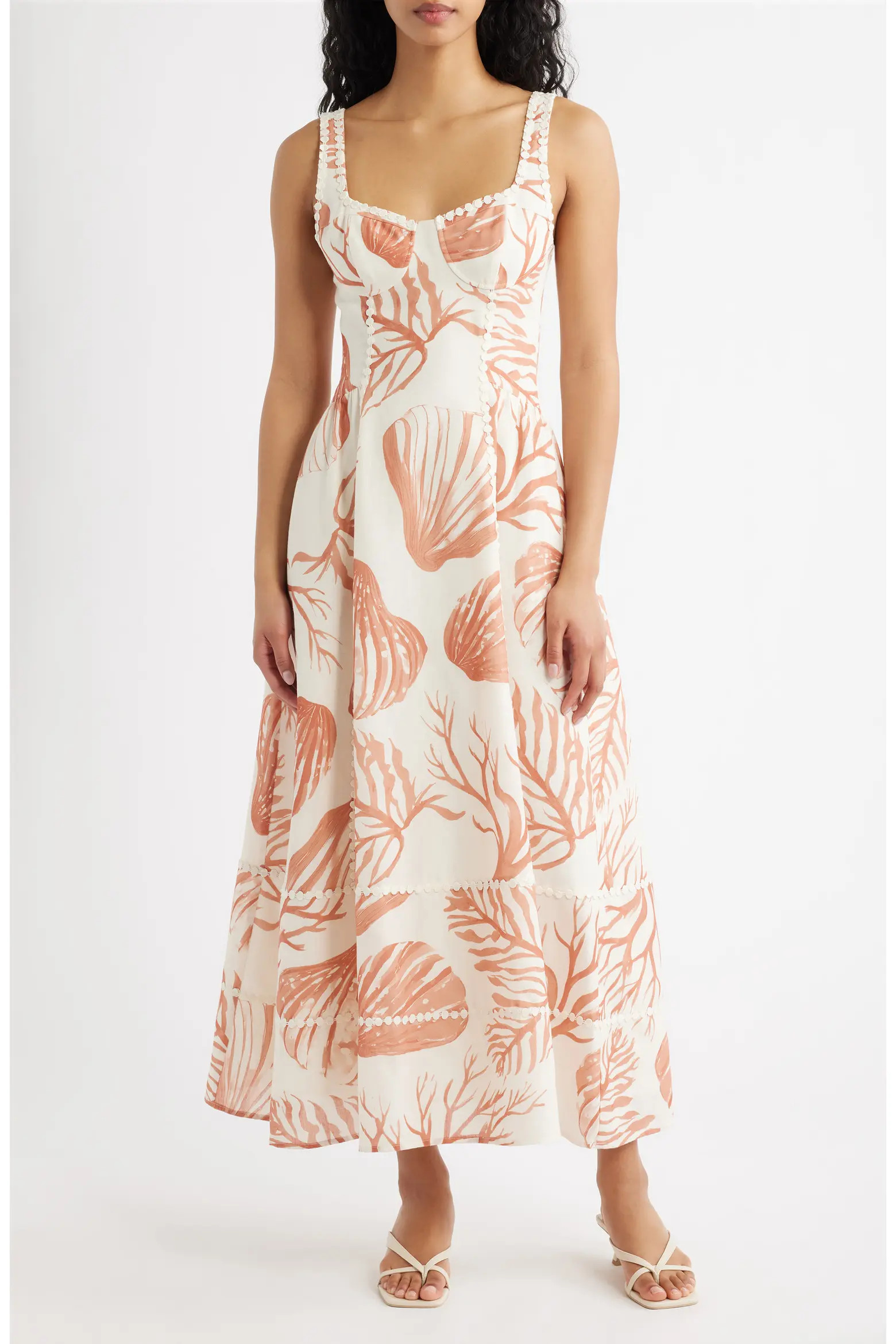 Embroidered Trim Seamed Cup Midi Dress (Women) | Nordstrom | Nordstrom