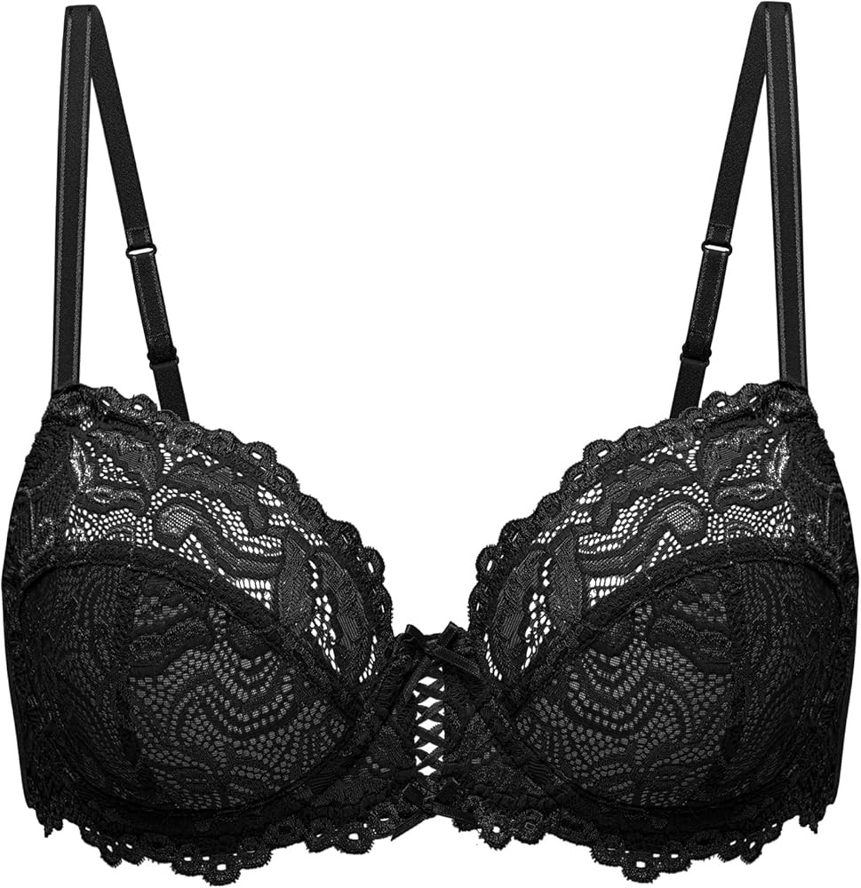 Deyllo Women’s Sheer Lace Bra Underwire Unlined Bra Full Coverage Non Padded | Amazon (US)
