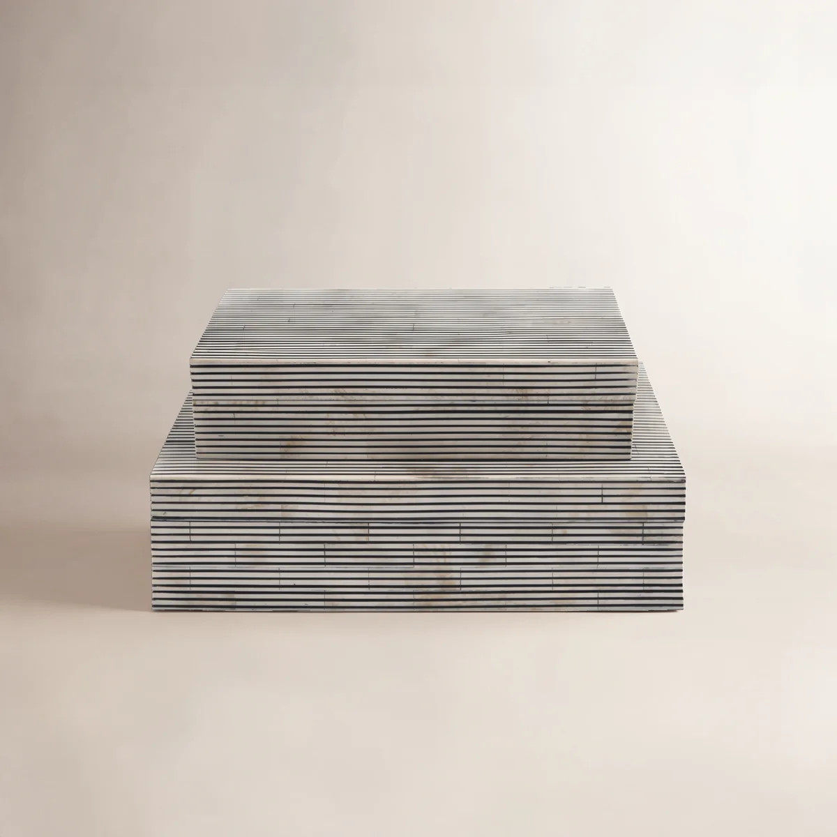 Set of 2 Pinstripe Storage Boxes 10" & 12", White and Gray Polyresin Decorative Keepsake Boxes | Wayfair North America