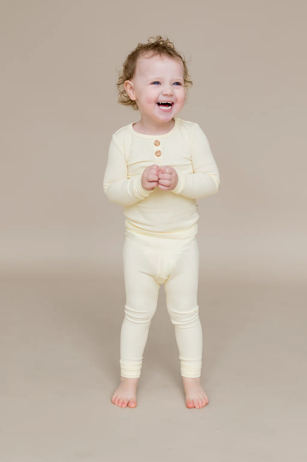 Ribbed Henley Set in Chamomile | Kyte Baby