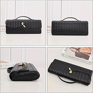 Women's for Woven Evening Bags Vegan Leather Clutch Handbags, Trendy Crossbody Bag Clutch Purses | Amazon (US)