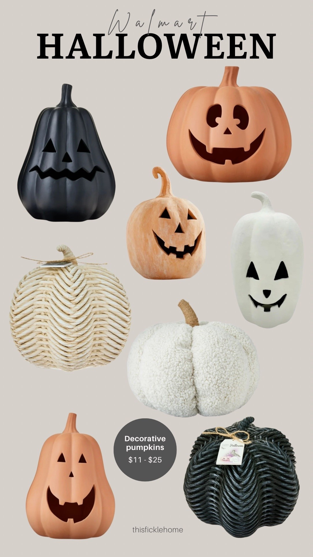 Decorative pumpkins under $25 at Walmart!

Boucle pumpkin. Clay pumpkin. Paper mache pumpkin. Resin pumpkin. Woven pumpkin. 

#LTKSeasonal #LTKHome