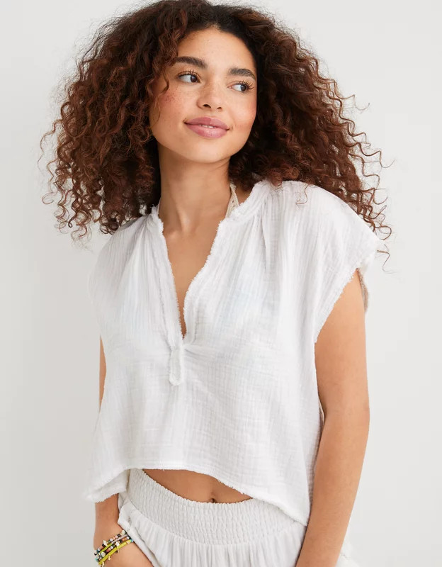 Aerie Pool-To-Party Cropped Shirt | Aerie