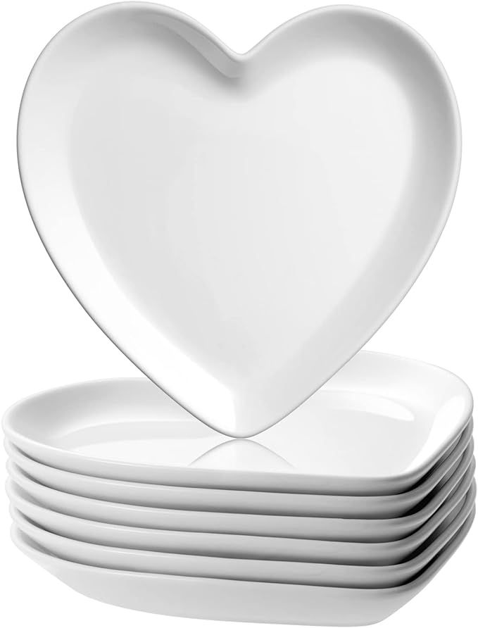 12 Pieces Valentines Day Heart Shaped Bowl Ceramic White Dinner Plates 7.4 Inch Serving Dish Sauc... | Amazon (US)
