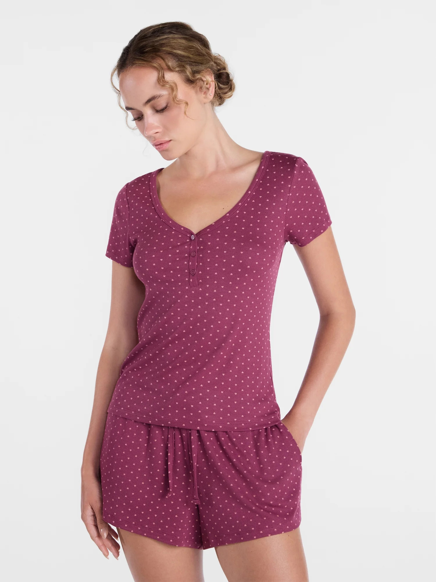 Joyspun Women’s Modal Blend Ribbed Henley Sleep Top, Sizes XS-3X | Walmart (US)