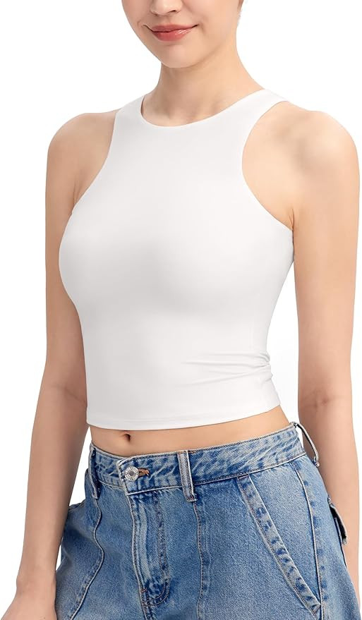 PUMIEY Women's High Neck Tank Top Sleeveless Summer Crop Tops for Women Smoke Cloud Pro Collectio... | Amazon (US)