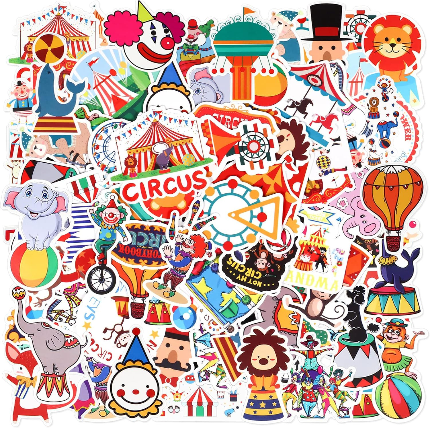 Chinco 100 Pcs Circus Party Favors Stickers Vinyl Waterproof Funny Circus Decals for Water Bottle... | Amazon (US)