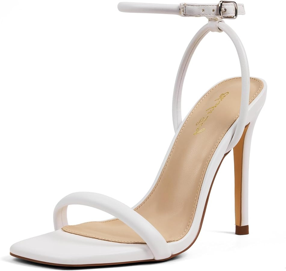 Elisabet Tang Women\u2019s Stilettos Heeled Sandals Open Square Toe Heels,4 Inch Open Toe Strappy... | Amazon (US)