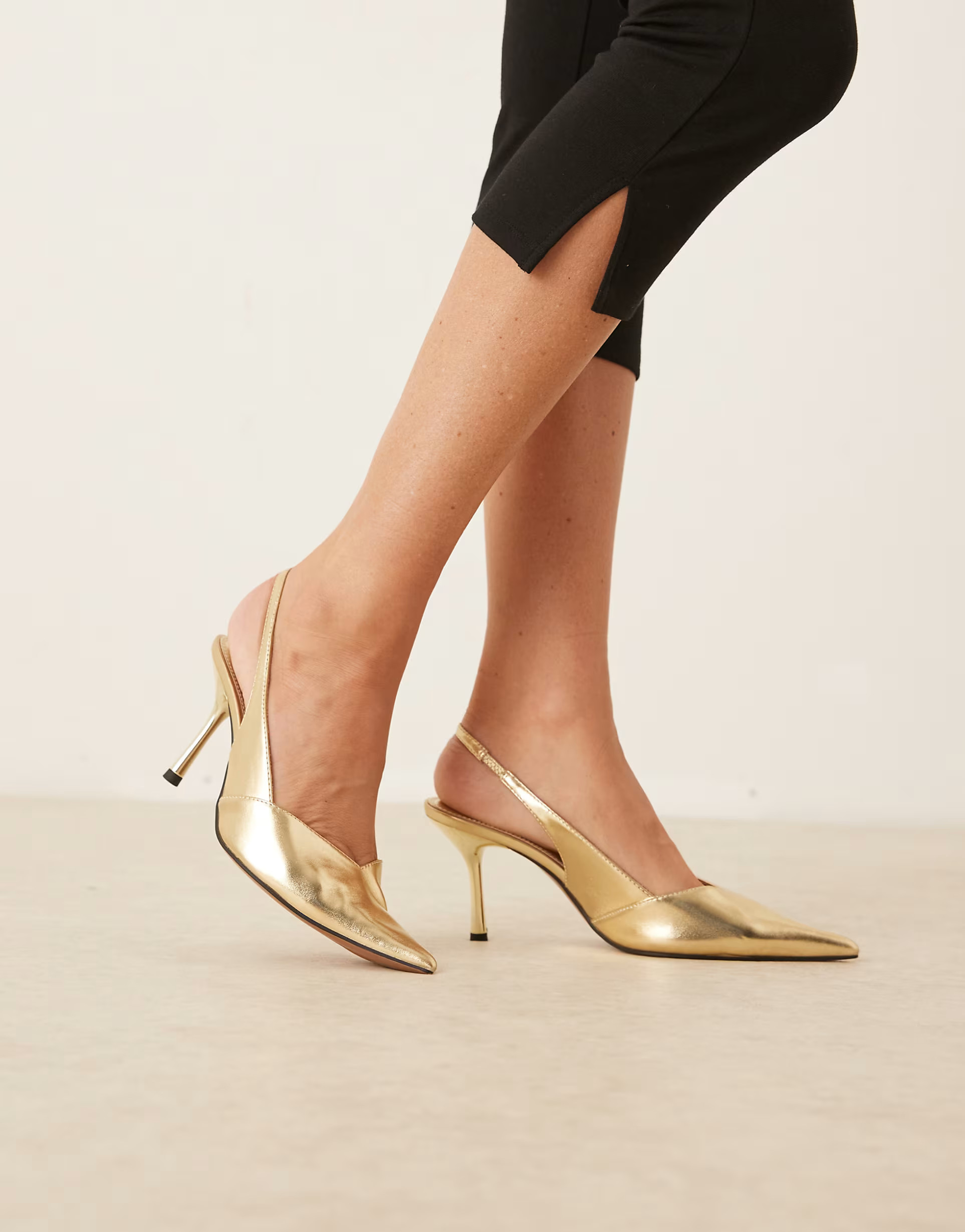 ASOS DESIGN Sabrina slingback stiletto heels in gold | ASOS (Global)