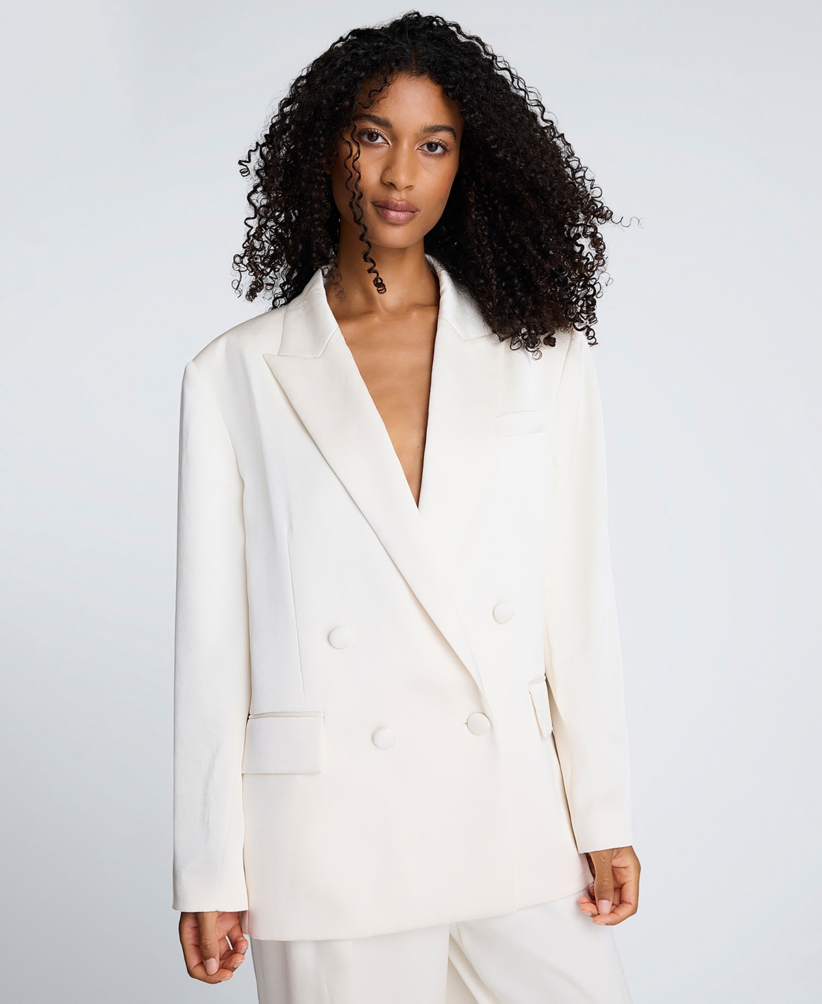 Kenneth Cole Women's Double-Breasted Boyfriend Jacket - Oyster | Macy's