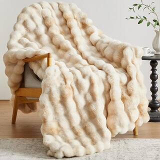 ILTB Tie-Dyed Brown Faux Rabbit Fur 50 in. x 60 in. Fluffy Furry Throw Blanket for Couch Sofa | The Home Depot