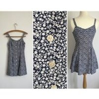 vintage 1990s 90s Navy mini Dress floral skater Babydoll dress grunge // XS | Etsy (US)