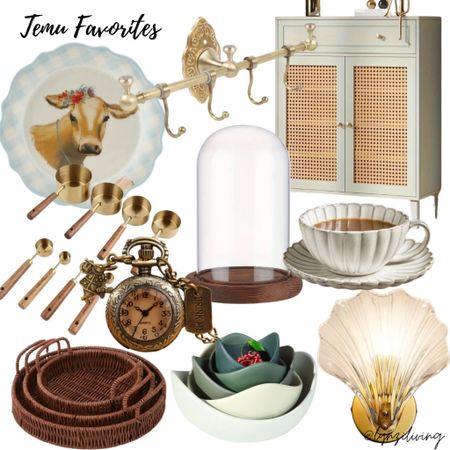 Temu Favorites

Affordable home decor, budget home decor, cheap home decor, Temu finds, daily favorites, gingham plates, summer plates, cow plates, farm animal plates, gold measuring spoons, wooden measuring spoons, wicker tray set, green nesting bowls, Alice in wonderland clock, seashell sconce, mermaidcore sconce, battery operated sconce, pretty white mug, wooden cloche, mint shoe cabinet, gold bathroom hooks 

#LTKSummerSales #LTKFindsUnder50 #LTKHome