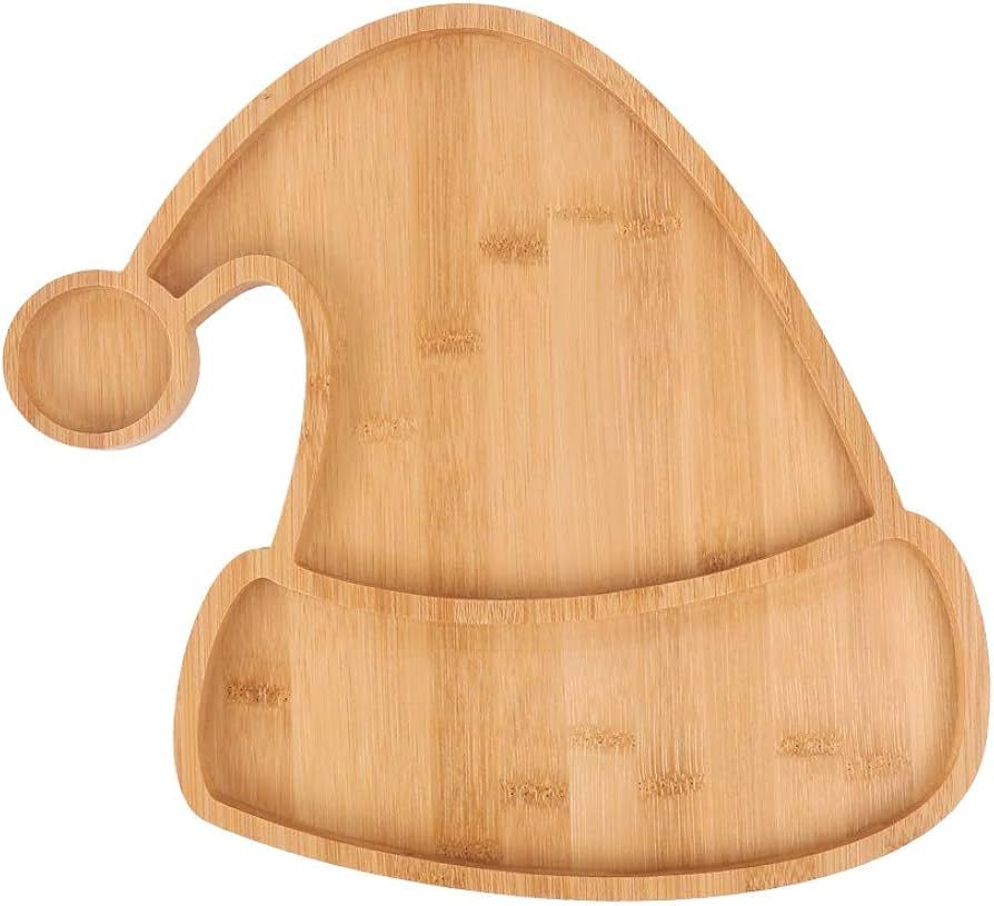 KEPATO Christmas Dishes Wooden Serving Tray,Christmas Santa Hat Shape Sushi Plate Tray for Restau... | Amazon (US)