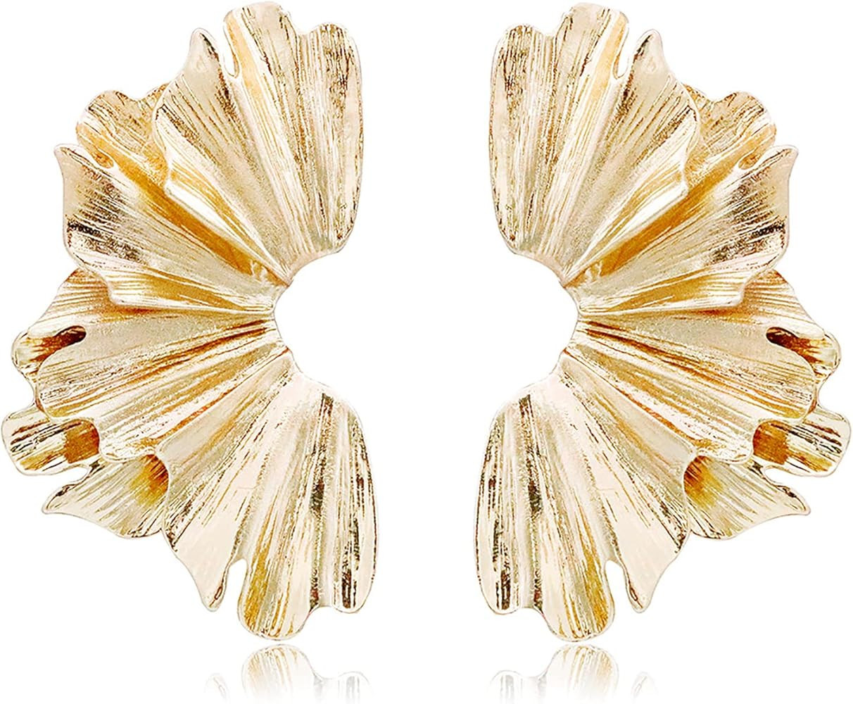 Gold Statement Earrings for Women Large Geometric Dangle Earrings Bohemian Ginkgo Leaf Heart Flow... | Amazon (US)