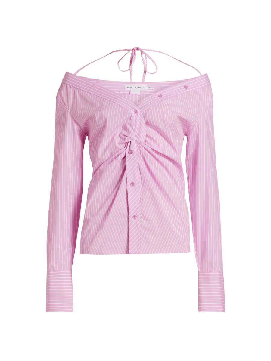 Pinstripe Off-the-Shoulder Shirt | Saks Fifth Avenue