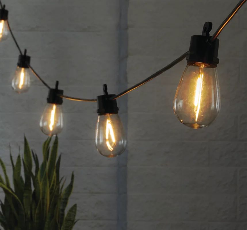 Better Homes Gardens Solar LED String Lights, 15 Filament Bulbs, 34 Foot Length, 120 Lumens | Walmart (US)