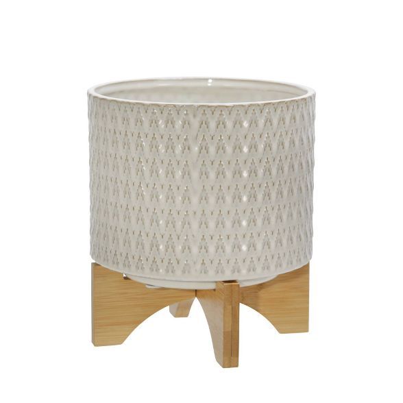 9" Ceramic Planter with Wooden Stand - Sagebrook Home | Target