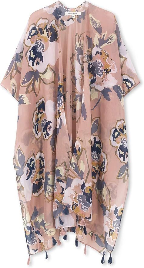 Moss Rose Women's Beach Cover up Swimsuit Kimono Cardigan with Bohemian Floral Print | Amazon (US)