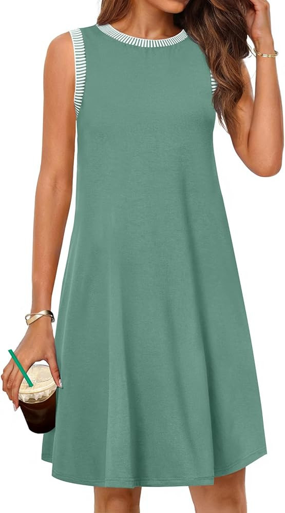 MEROKEETY Women's 2025 Summer Spring Casual Sundress Beach Vacation Sleeveless Tank Crewneck Cove... | Amazon (US)