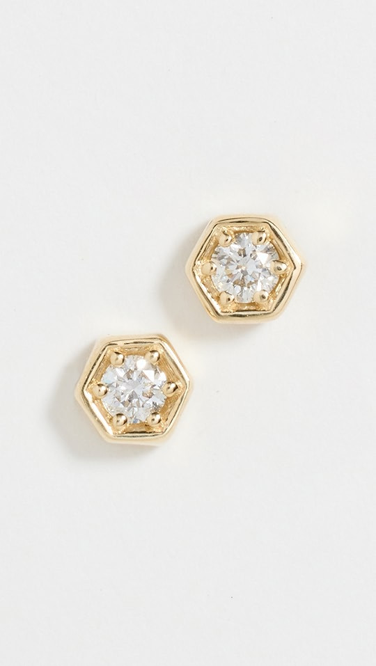 14k Diamond Hex Studs | Shopbop