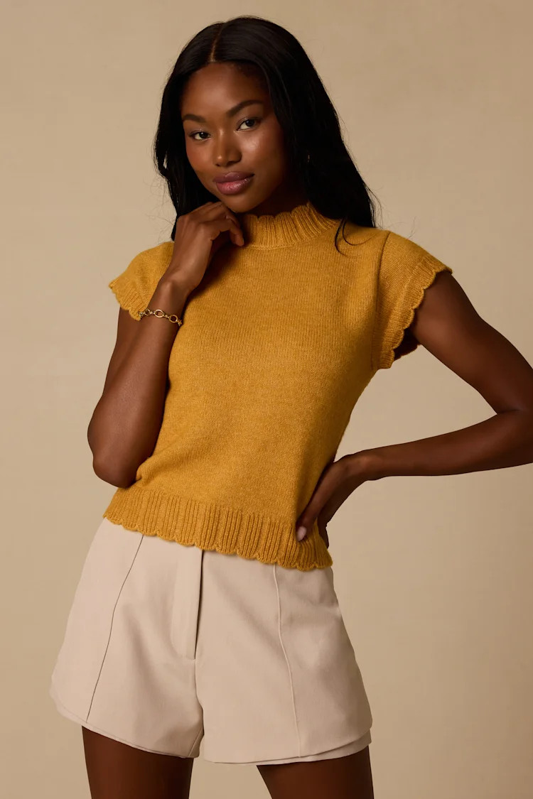 Tilda Yellow Cap Sleeve Scalloped Sweater Top | Lulus