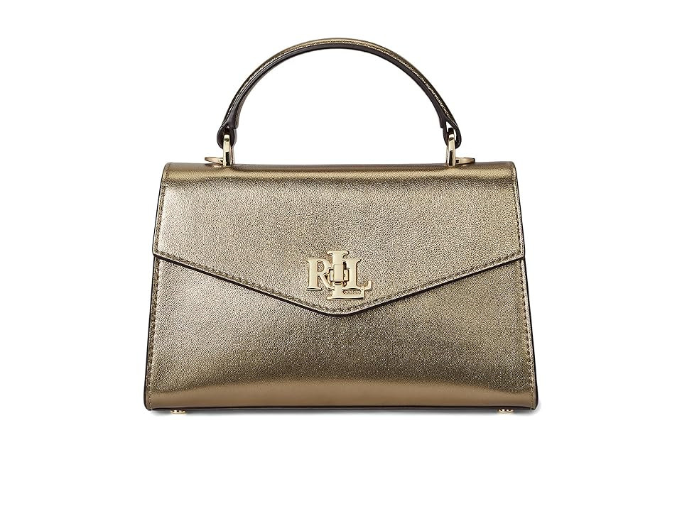 Lauren Ralph Lauren Metallic Leather Small Farrah Satchel Satchel Women's Handbags Antique Gold, Leather/Nappa | Zappos