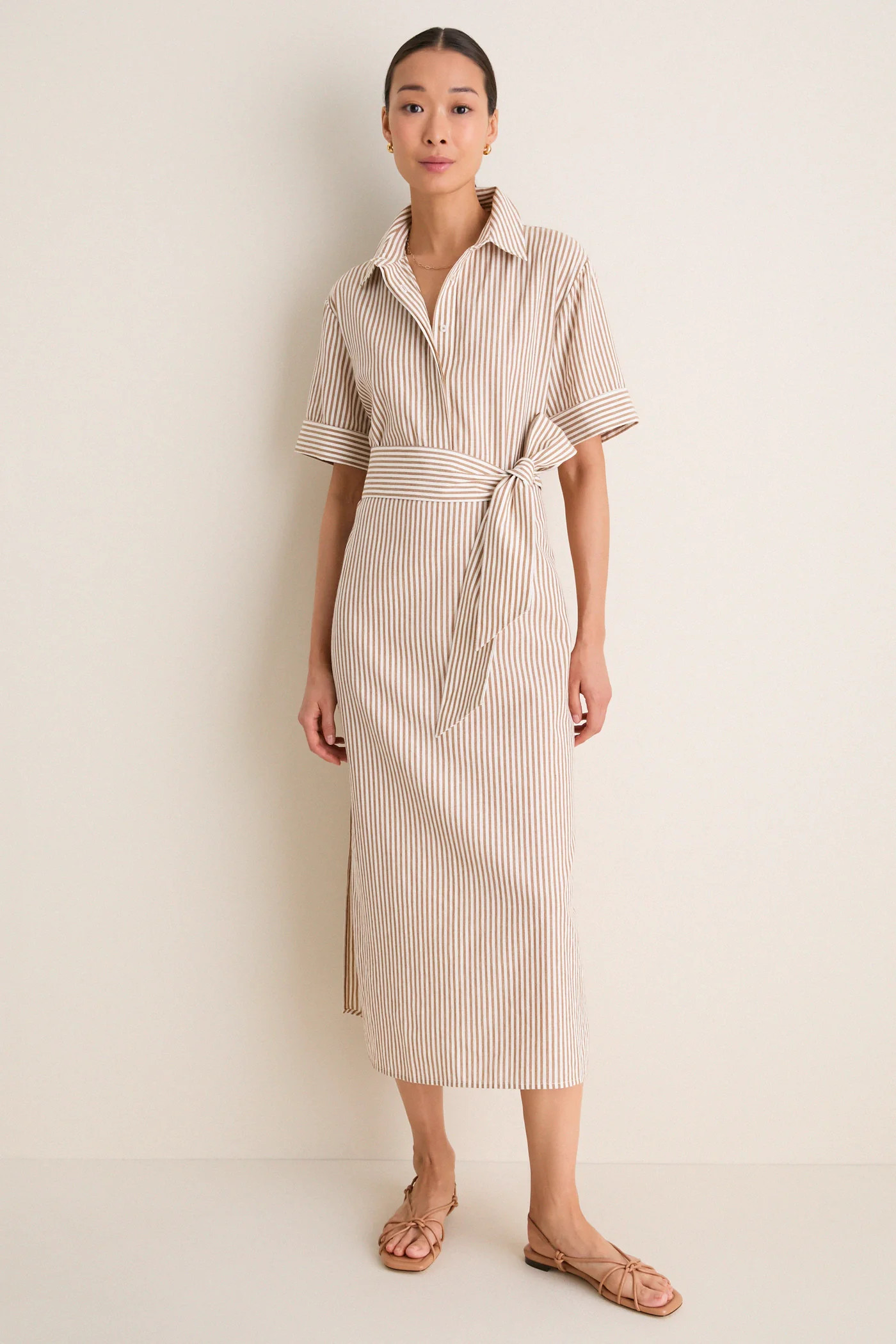 Latte Stripe Cotton Milano Shirt Dress | Tuckernuck (US)