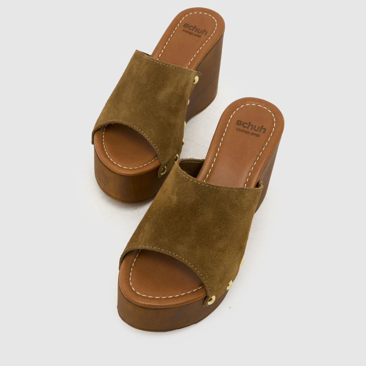 Womens Khaki schuh Vixen Suede Wedge Clog Sandals | schuh | Schuh