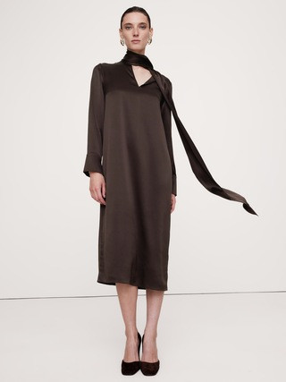 Silk Tie-Neck Midi Dress | Banana Republic (US)