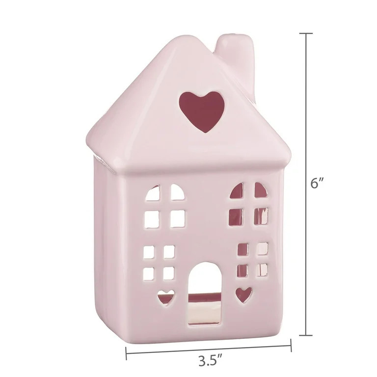 Ceramic House Tabletop Decoration, Pink, 6", Valentine's Day by Way To Celebrate | Walmart (US)