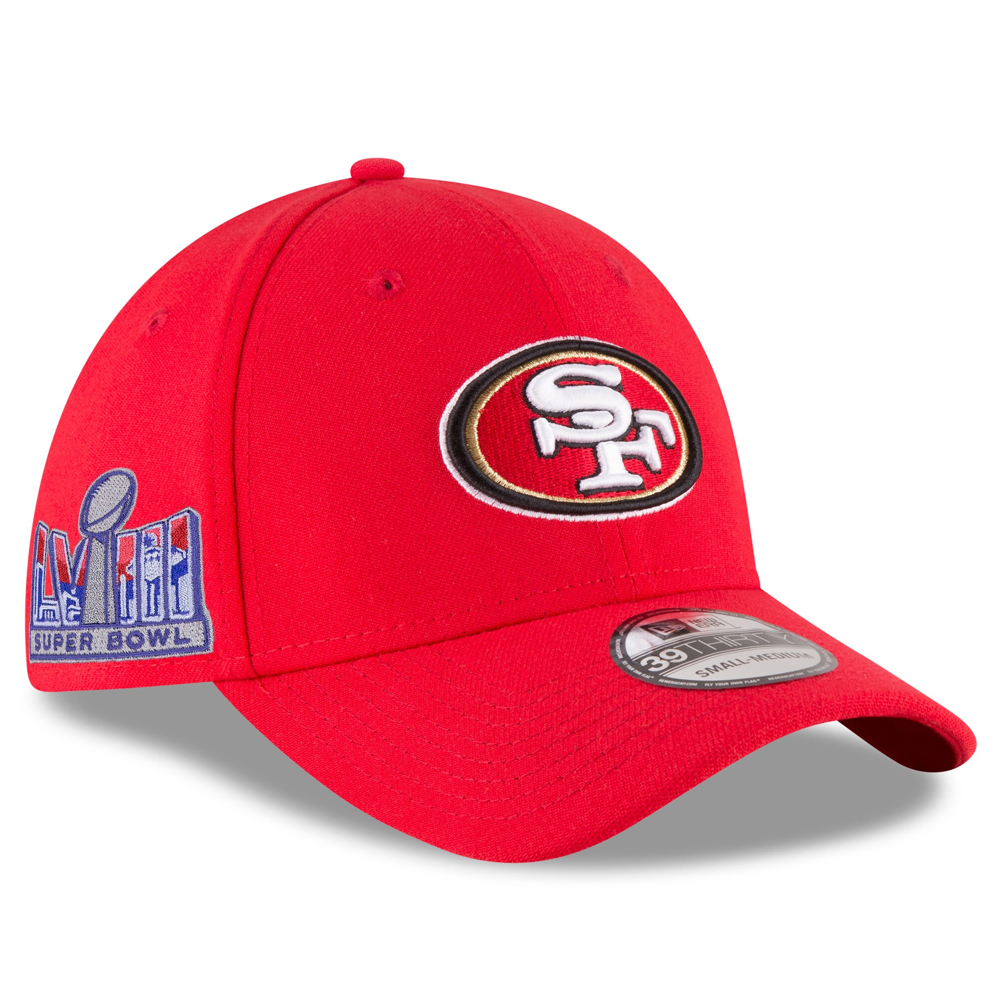 Men's San Francisco 49ers  New Era Scarlet Super Bowl LVIII Side Patch 39THIRTY Flex Fit Hat | NFL Shop