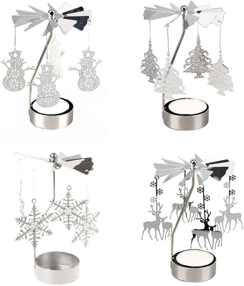 Uposao 4Pcs Rotating Tea Light Holder Candle Spinner Metal Candlestick Holder Christmas Rotary Te... | Amazon (UK)
