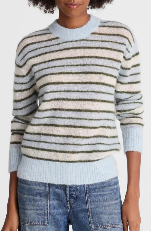Madewell Oversize Pullover Sweater in Aqua Multi Stripe at Nordstrom, Size Large | Nordstrom