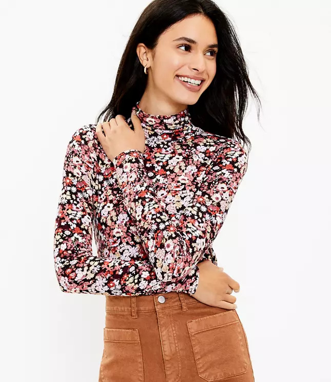 Floral Mock Neck Long Sleeve Tee | LOFT