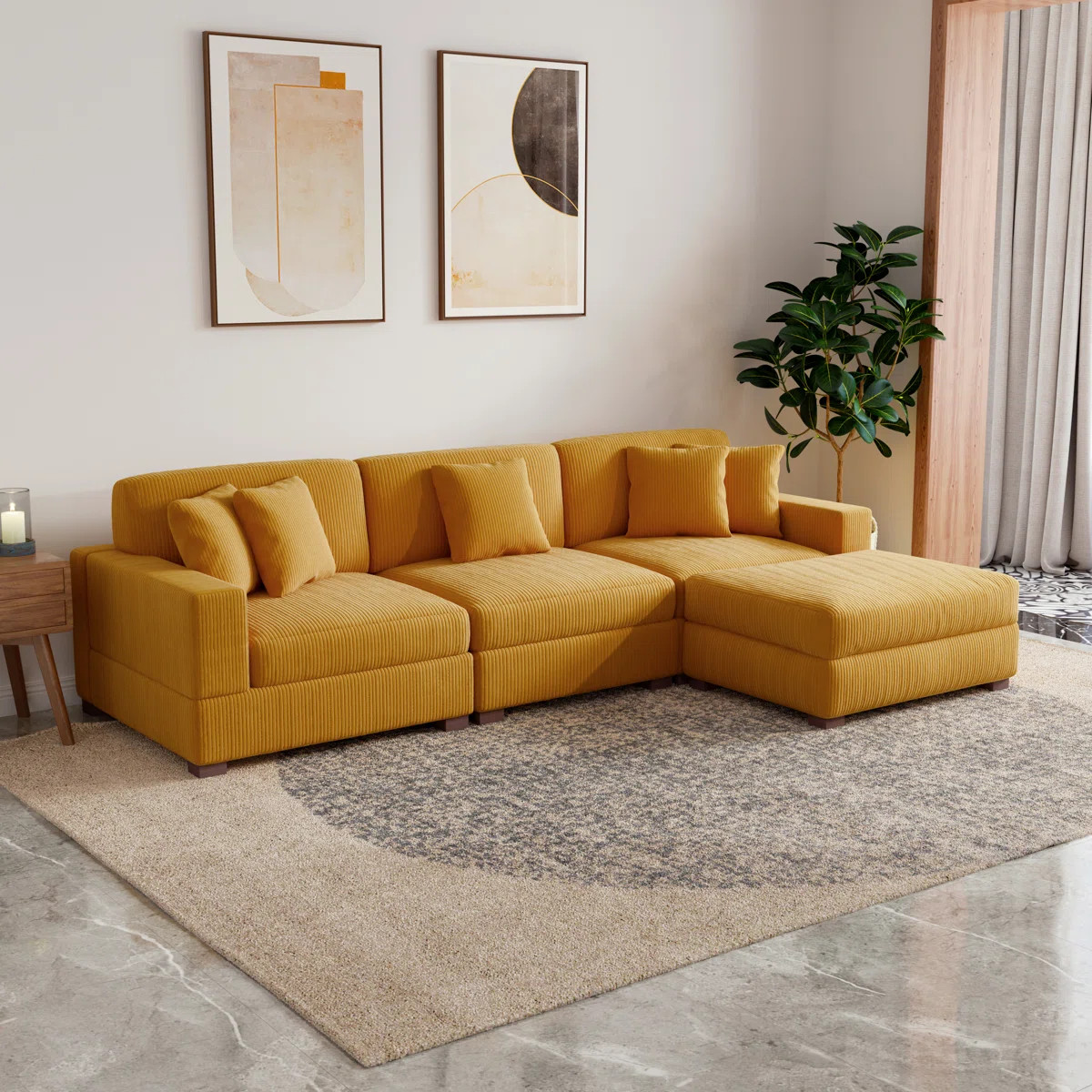 4 - Piece Upholstered Orange Corduroy Modular Sectional Sofa with Pillow Back and Removable Ottom... | Wayfair North America
