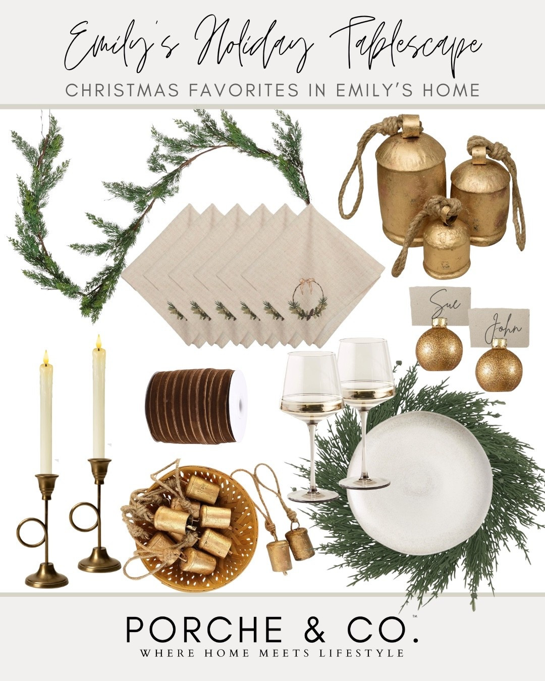  If you’re styling your holiday table, these are the Christmas pieces I reach for year after year—classic Amazon gold bells, velvet ribbon, elegant stemware from CB2, soft linen Wayfair wreath napkins, McGee & Co. brass candleholders, and rich faux Amazon greenery that creates the perfect layered holiday look. 🤍✨

Mixing textures makes any tablescape feel warm, welcoming, and elevated for Christmas gatherings, dinner parties, or Christmas Eve at home. 🎄

holiday tablescape ideas • christmas centerpiece • neutral christmas decor • gold holiday accents • winter table styling • timeless christmas home • entertaining essentials • modern classic holiday decor

#porcheandco

Need even more styling or interior design help inside your home?! Visit our Online Interior Design Studio… 🏡

#LTKHoliday #LTKHome #LTKfoodie