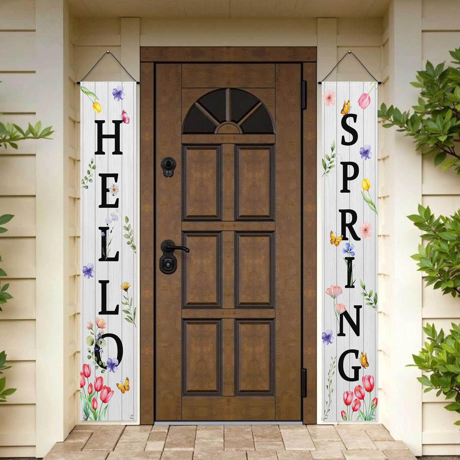 Harooni Hello Spring Floral Porch Sign Banner 71x12 Inch Colorful Floral Green Leaves Tulip Banne... | Amazon (US)