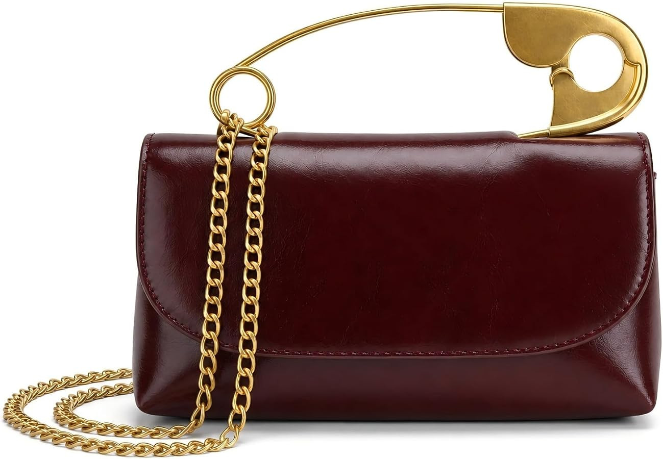 Women's Unique Novelty Clutch Purse Leather Pin Crossbody Bag with Gold Handles Chain for Evening... | Amazon (US)