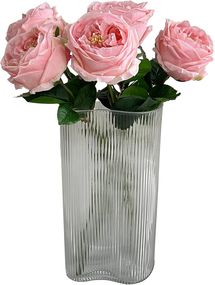 5 Pcs Real Touch Pink Fake Roses Latex Faux Peony Flowers with Stems Winter Flowers Artificial fo... | Amazon (US)