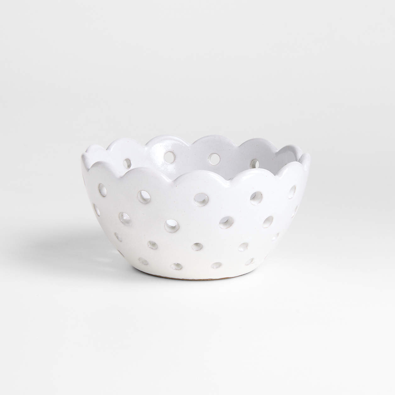 Small White Scallop Eyelet Stoneware Colander by Laura Kim + Reviews | Crate & Barrel | Crate & Barrel